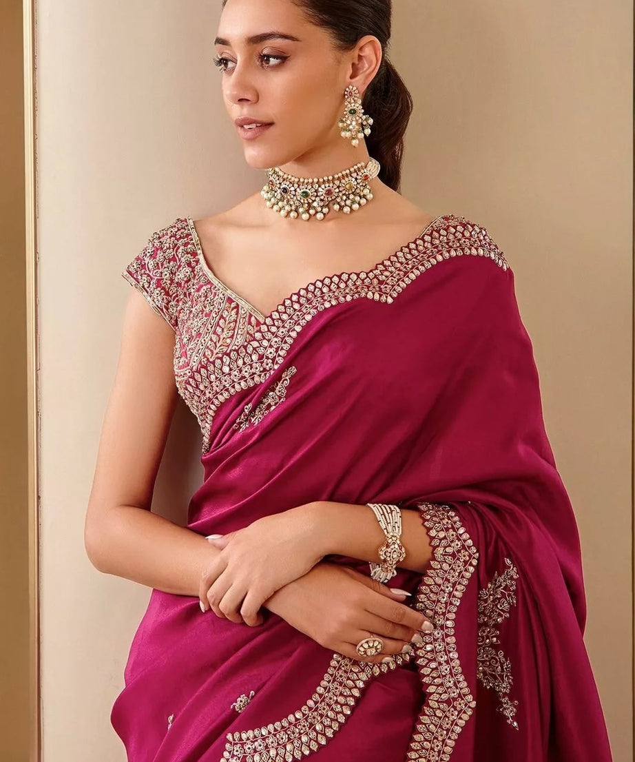 Two Tone Vichitra Silk With Sequence Embroidery Work  Sari & Blouse