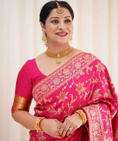 Soft Lichi Silk With Jacquard Work Fancy Saree With Blouse