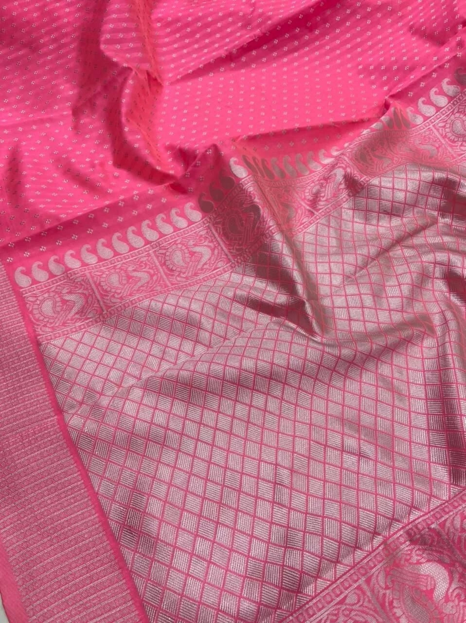 Wedding Pink Soft Lichi Silk & Jacquard Work Saree With Blouse