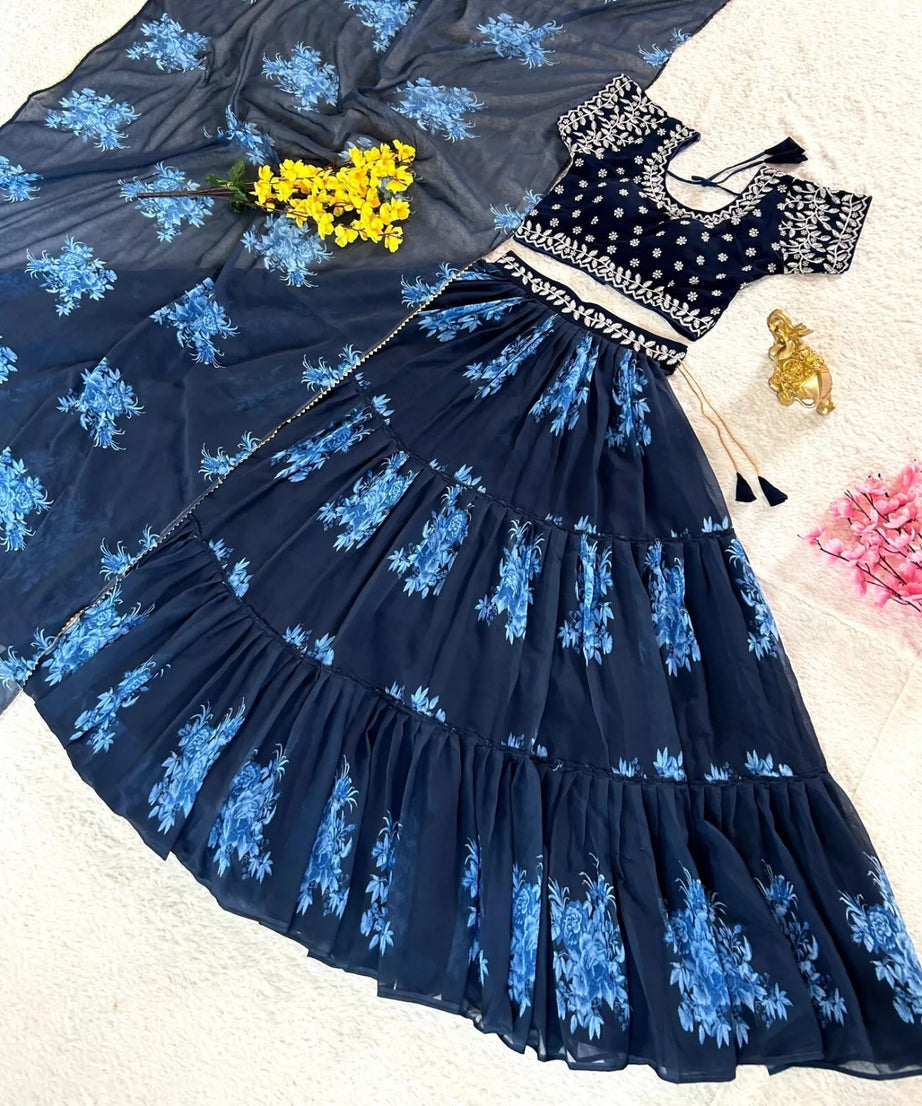 Georgette With Designer Printed Work Lehenga  Blouse Dupatta