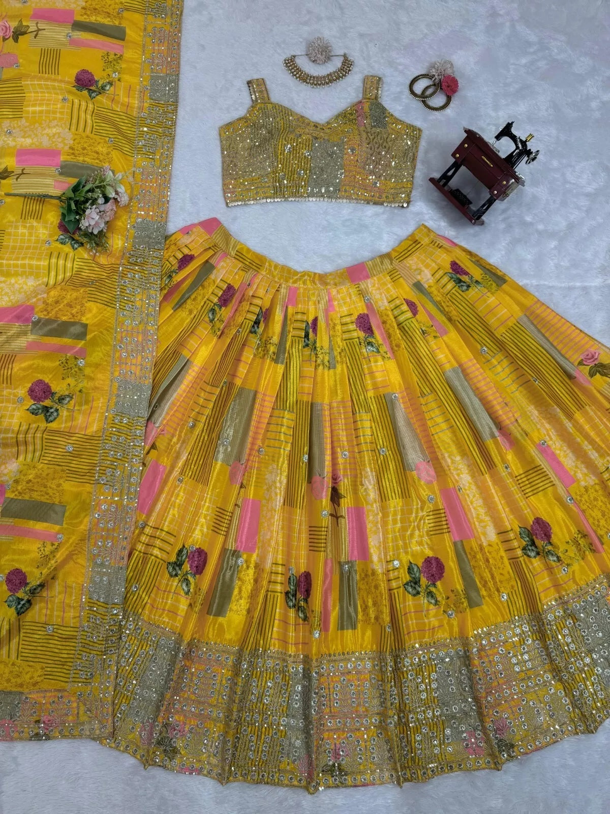 Festival Wear Chinon Silk Lehenga Blouse & Dupatta