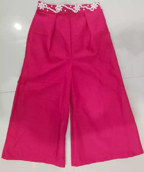 Elegant Bright Pink Cotton Palazzo and One-Shoulder Top Set