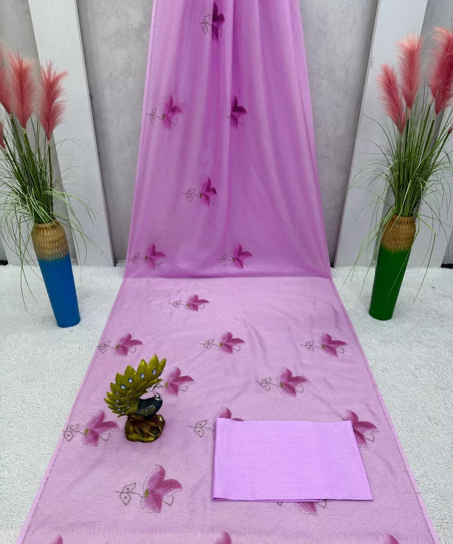 Purple Banarasi Silk With Plain Work  Saree With Blouse