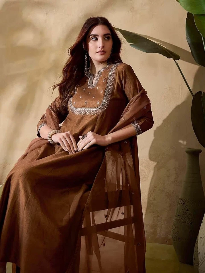 Beautiful Vichitra Silk With Sequence Embroidery Work Kurti/Pant With Dupatta 12-BS