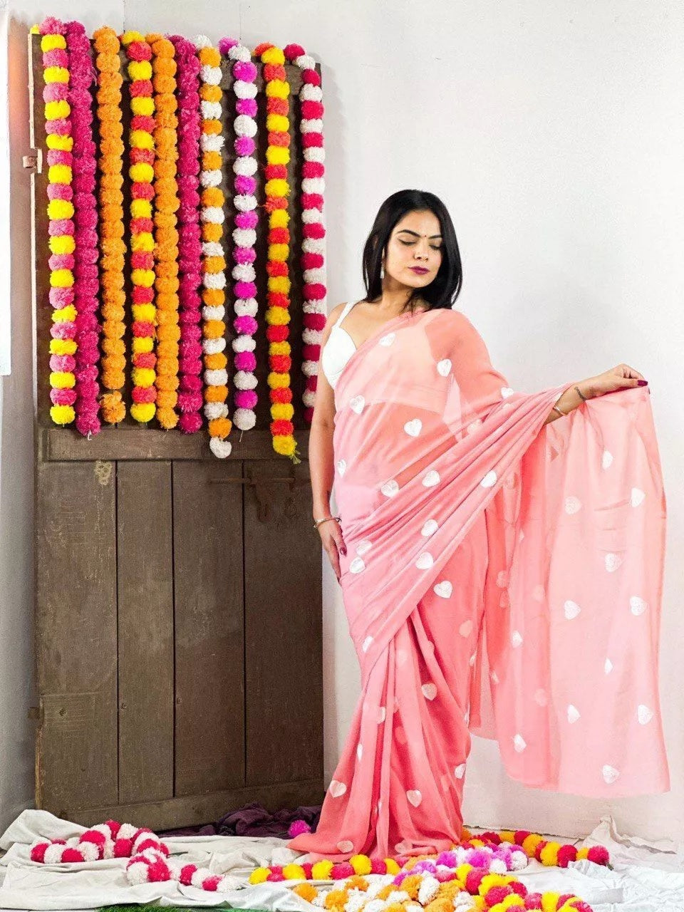 Faux Georgette Designer Saree & Blouse For Women's