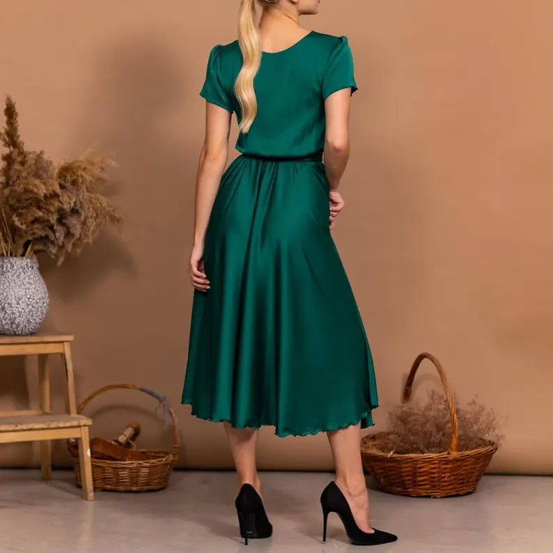 Emerald Green Bridesmaid Dress Boat Neckline Dress