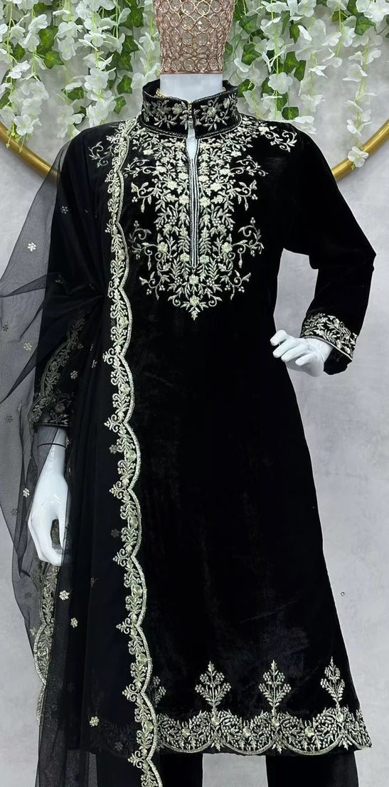 Velvet Fabric Sequence Work Top & Pant Dupatta