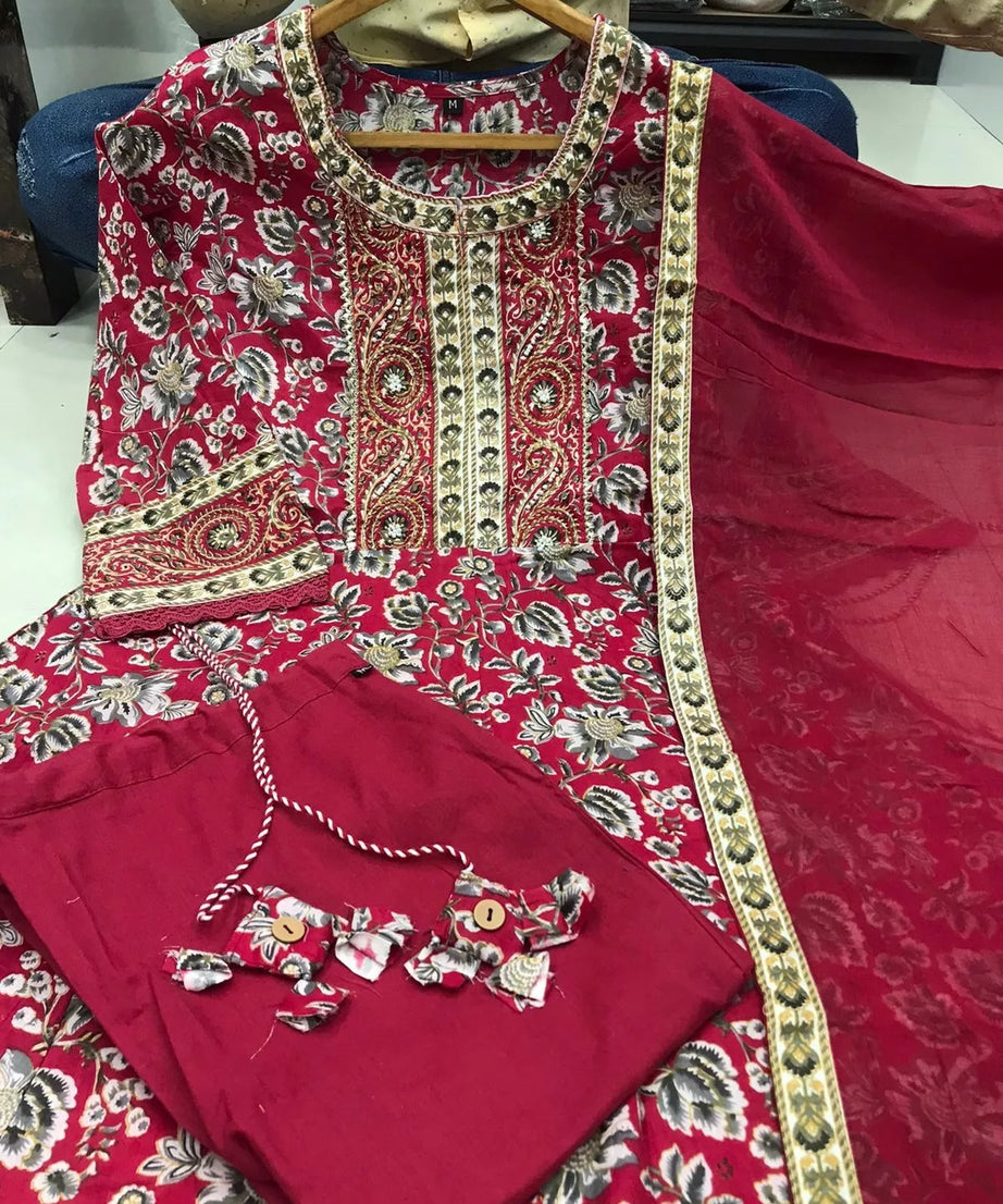 Cotton Print Fancy Bollywood Style Kurti Pant Dupatta