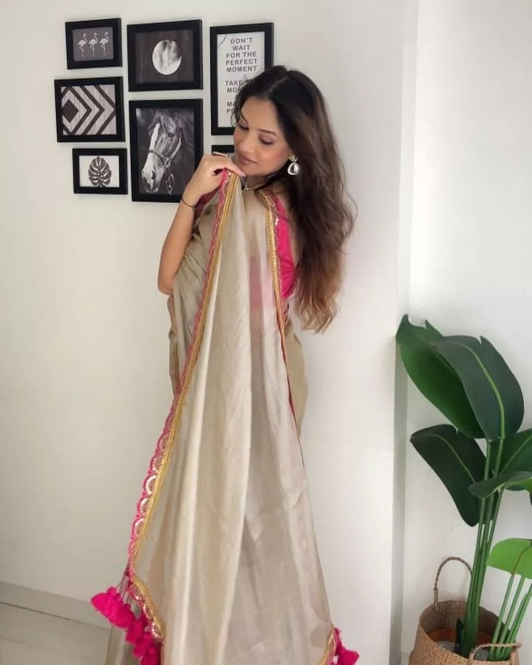 Classic Wear Two Tone Tissue Soft Saree,Wedding Party Sari & Blouse