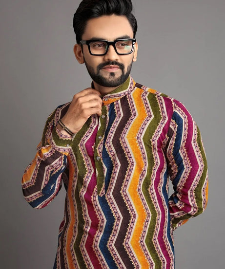 Men's Premium Soft Cotton Foil Print Kurta Pajjama Set