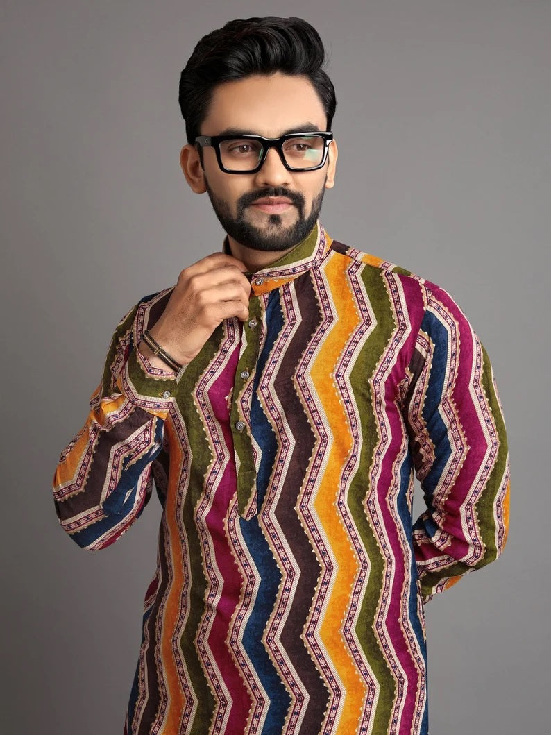Men's Premium Soft Cotton Foil Print Kurta Pajjama Set