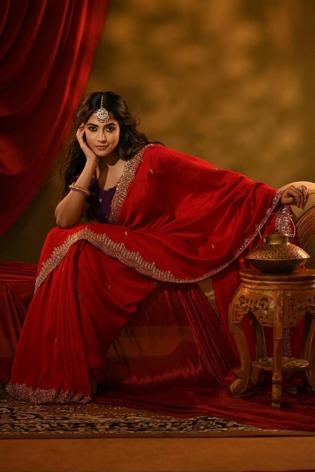 Rich Soft Georgette Fabric With Golden Tunic Sequence Work Saree With Blouse