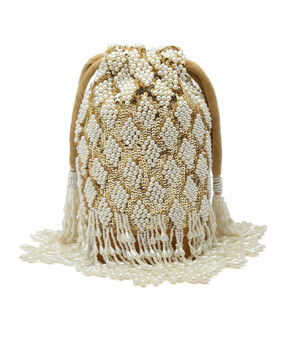 Dangle Diamond Embellished Velvet Potli Bag