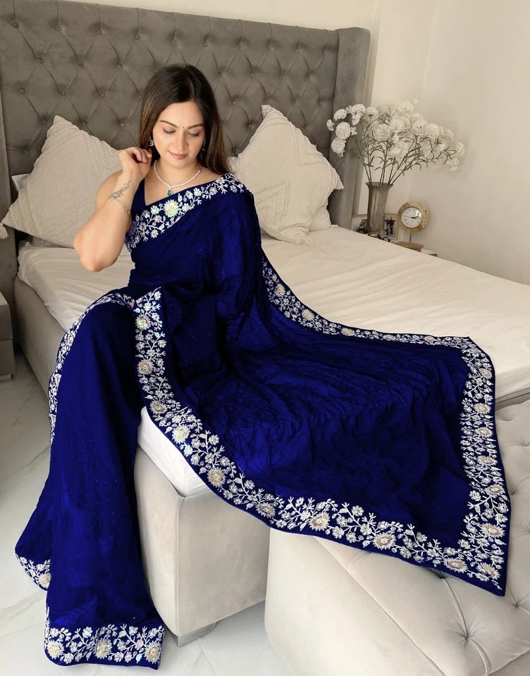 Women's  Beautiful Georgette Festival Wedding Wear Saree & Blouse 11-JR