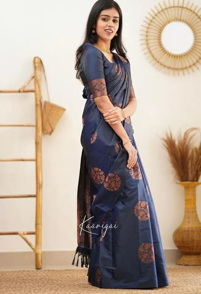 Soft Lichi Silk Rich Pallu Jacquard Work Saree With Blouse