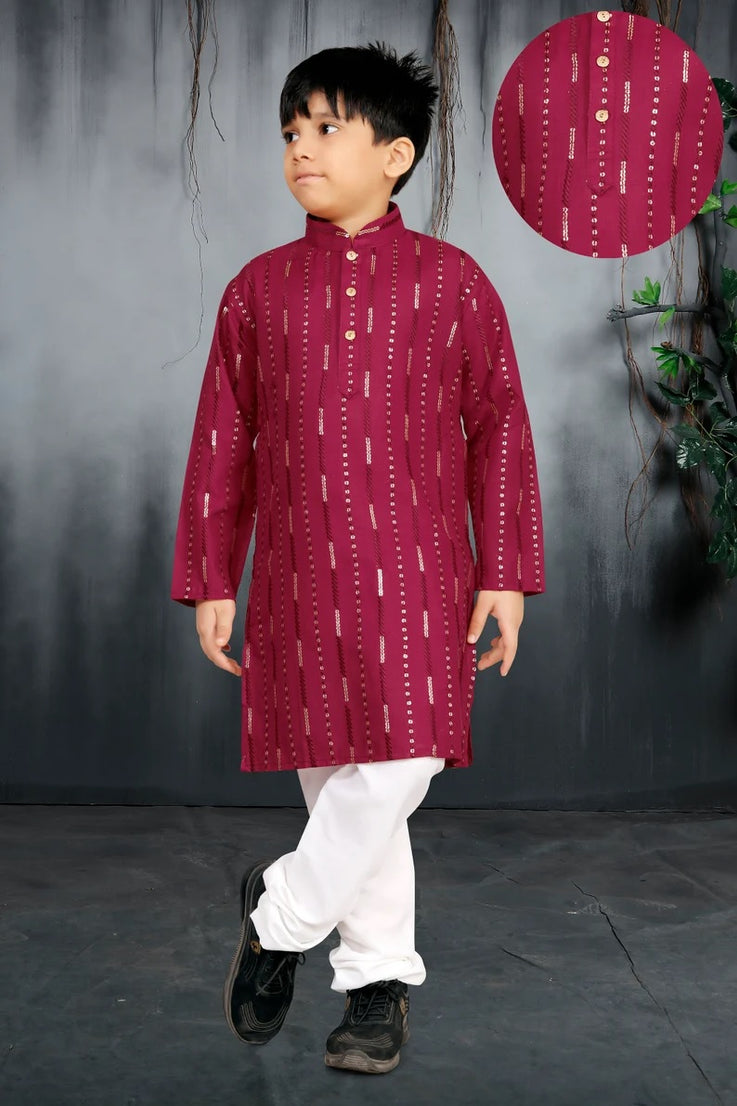 Soft Cotton With  Embroidery Sequence Kurta Pajama Combo Set