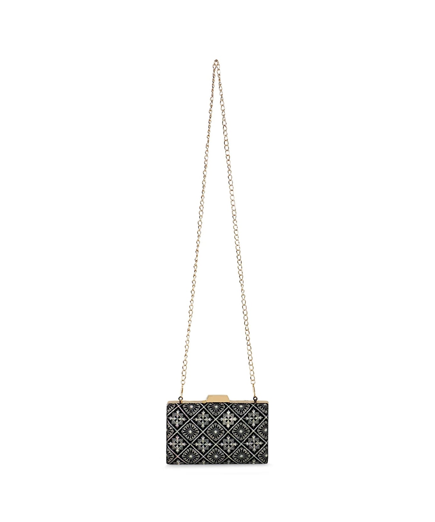 Hue Geometric Embroidered Velvet Clutch