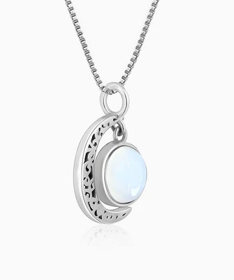 Oxidised Silver Moonstone Crescent Pendant with Box Chain