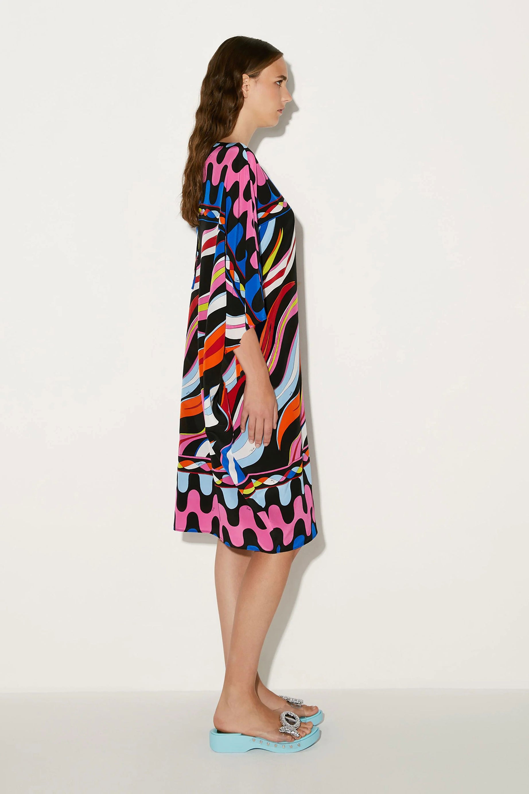 Silk Crepe Digital Printed Multi Color Caftan   For Women's Short Kaftan