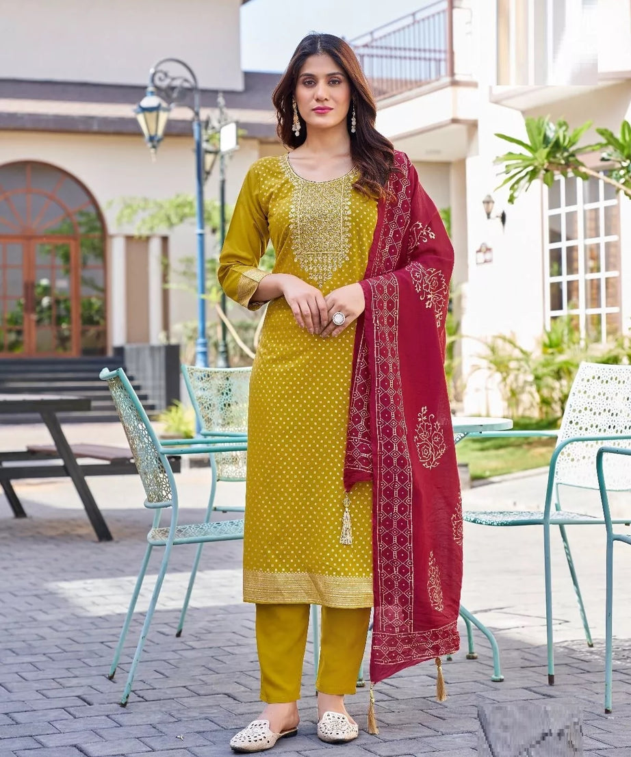 Bollywood Print With Embroidery Work Top Bottom & Dupatta