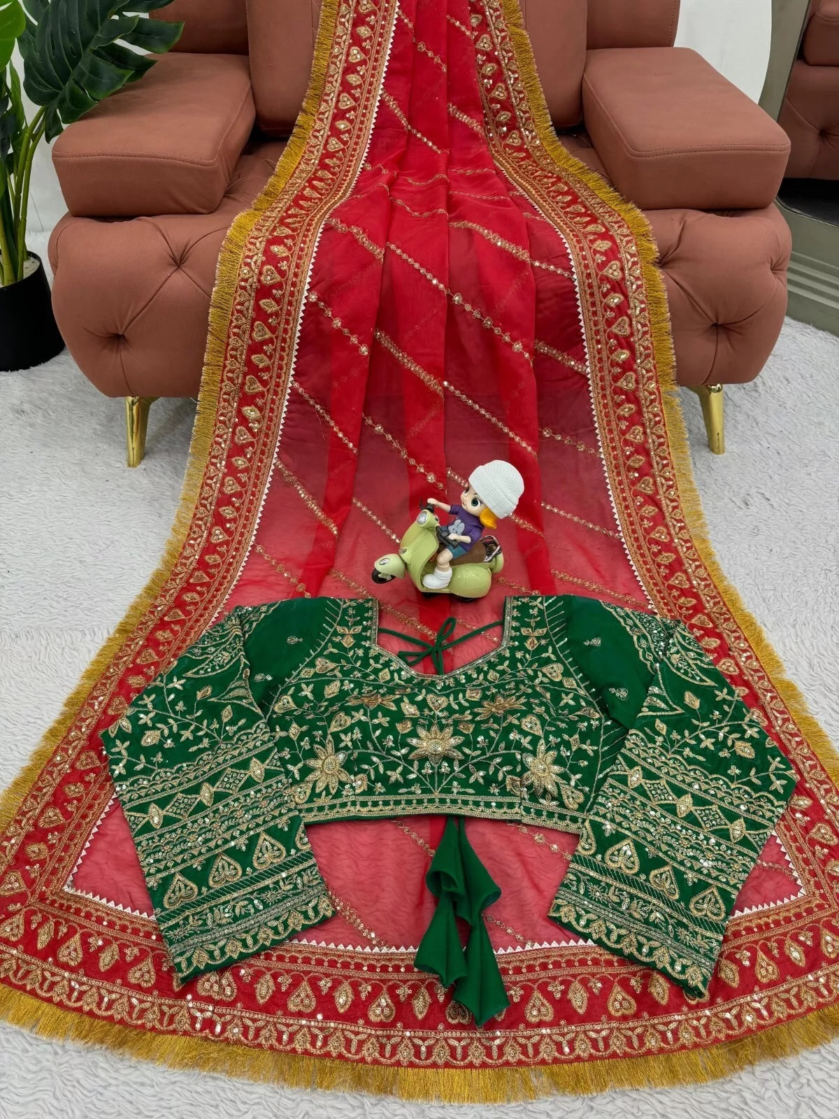 Red Organza Silk With  Sequence Work Sari Blouse