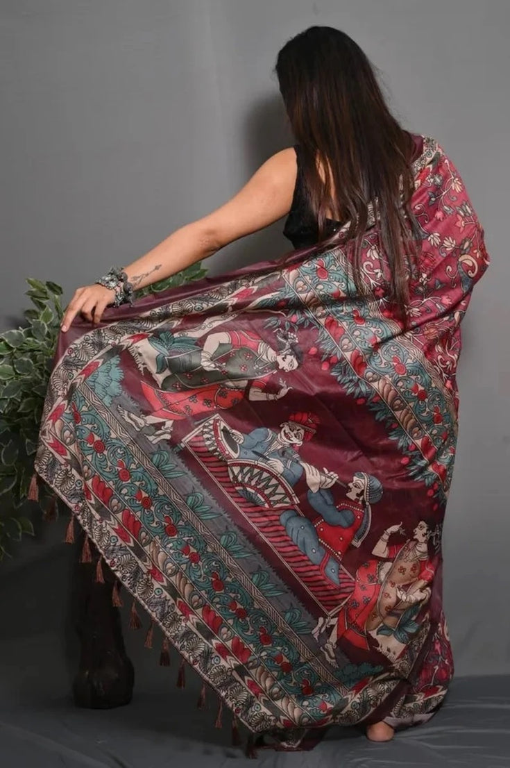Soft Lichi Silk Sare With Blouse