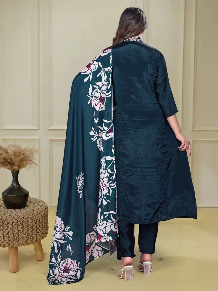 Chinon & Embroidery Work Kurti Bottom With Dupatta Set 12-BS