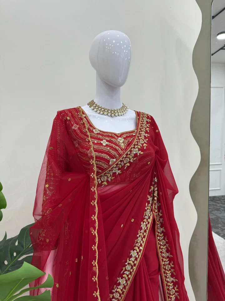 Faux Georgette Designer Traditional Saree Blouse With Dupatta 11-KD