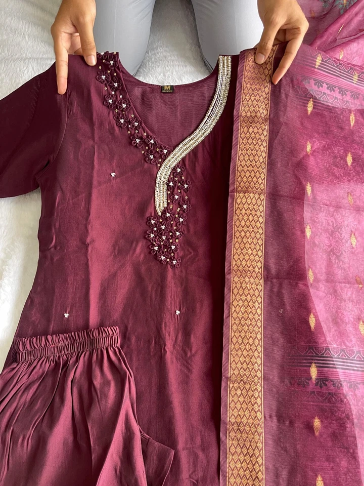 Trending Women's wear Full Stitched Premium Roman SilkTop Pant & Dupatta Set
