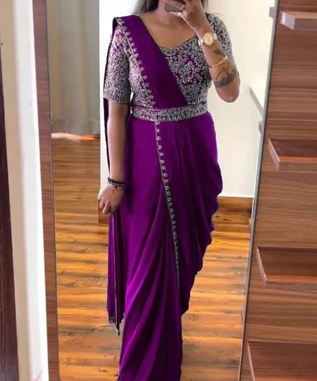 Ready To Wear Traditional Heavy Chinon Saree For Women's