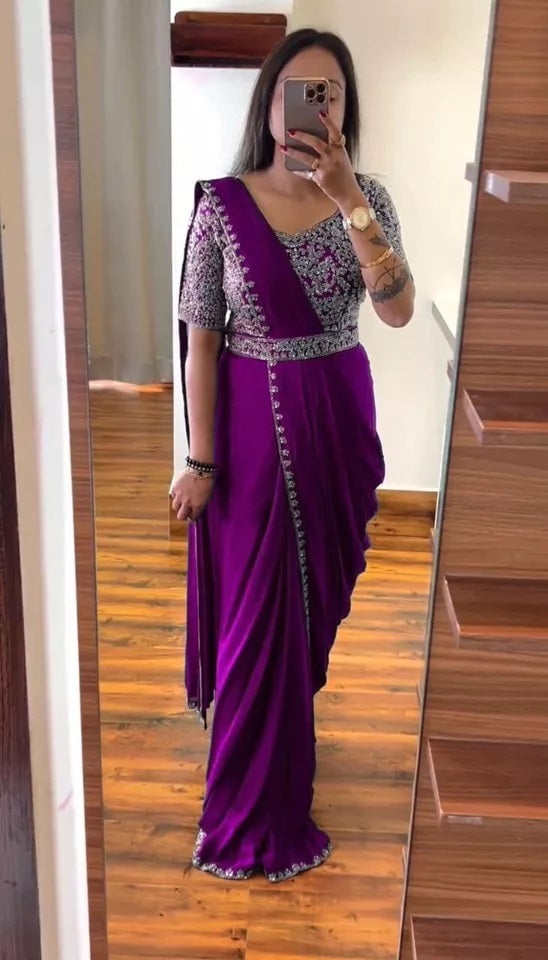 Ready To Wear Traditional Heavy Chinon Saree For Women's