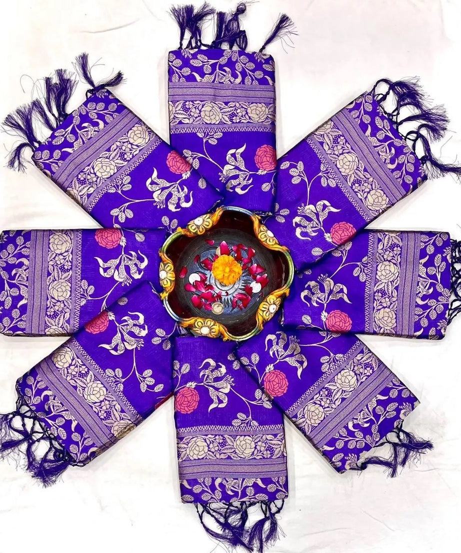 Purple Designer Soft Lichi Silk Saree With Blouse