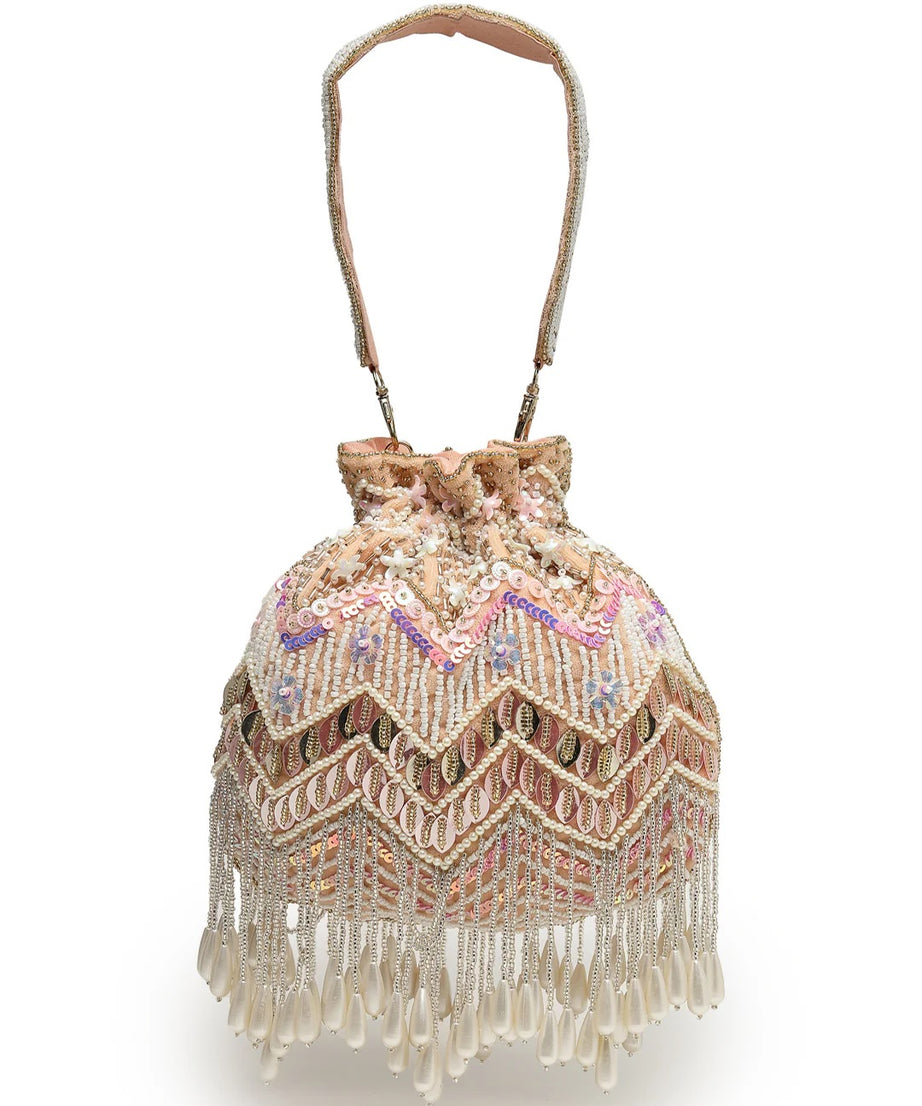 Droop Chevron Embellished Velvet Potli Bag