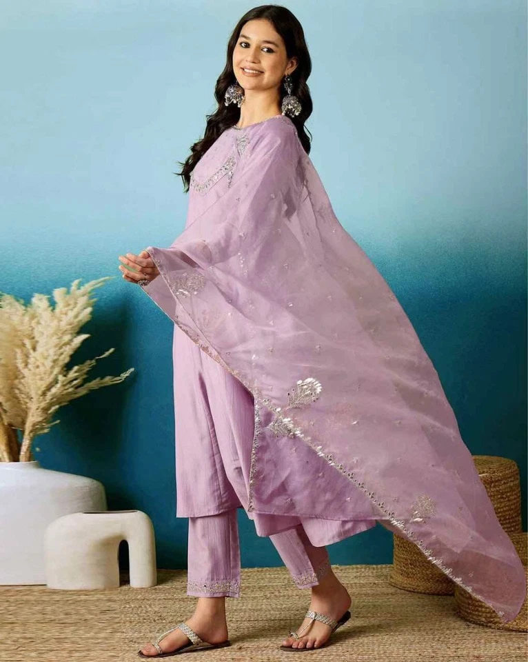 Beautiful Trending Silk Blend With Embroidy Work Kurti/Bottom With Dupatta Set 12-BS