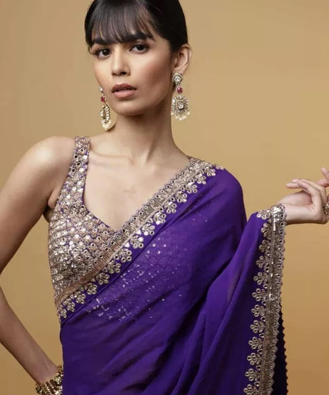 Georgette Wedding Saree & Blouse,Party Function Wear Sari & Blouse