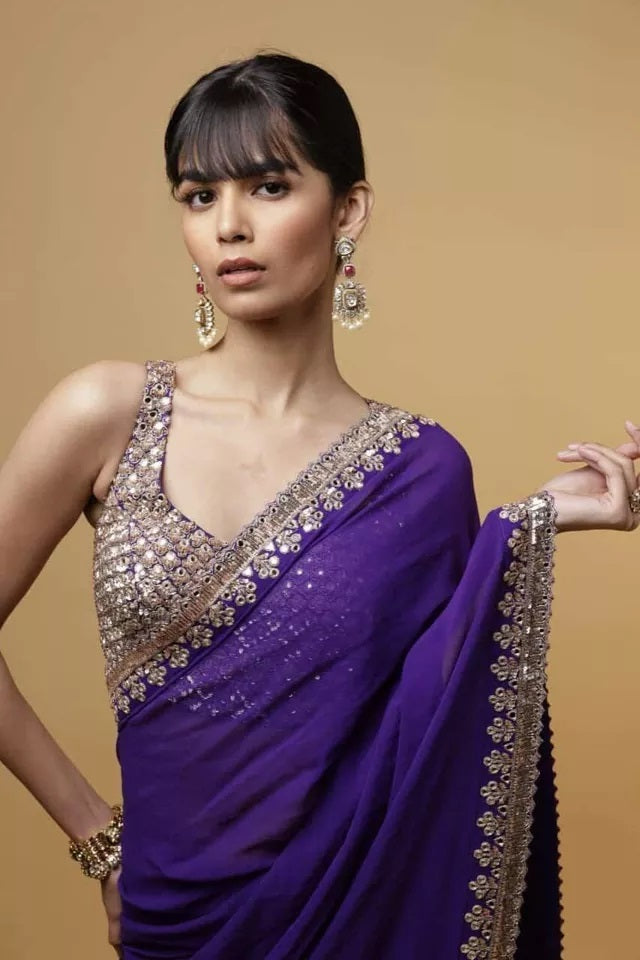 Georgette Wedding Saree & Blouse,Party Function Wear Sari & Blouse