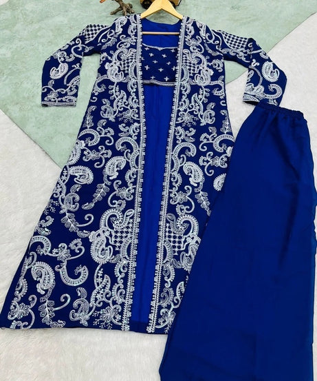 Faux Georgette With Designer  Embroidery Work Shrug - Palazzo & Blouse