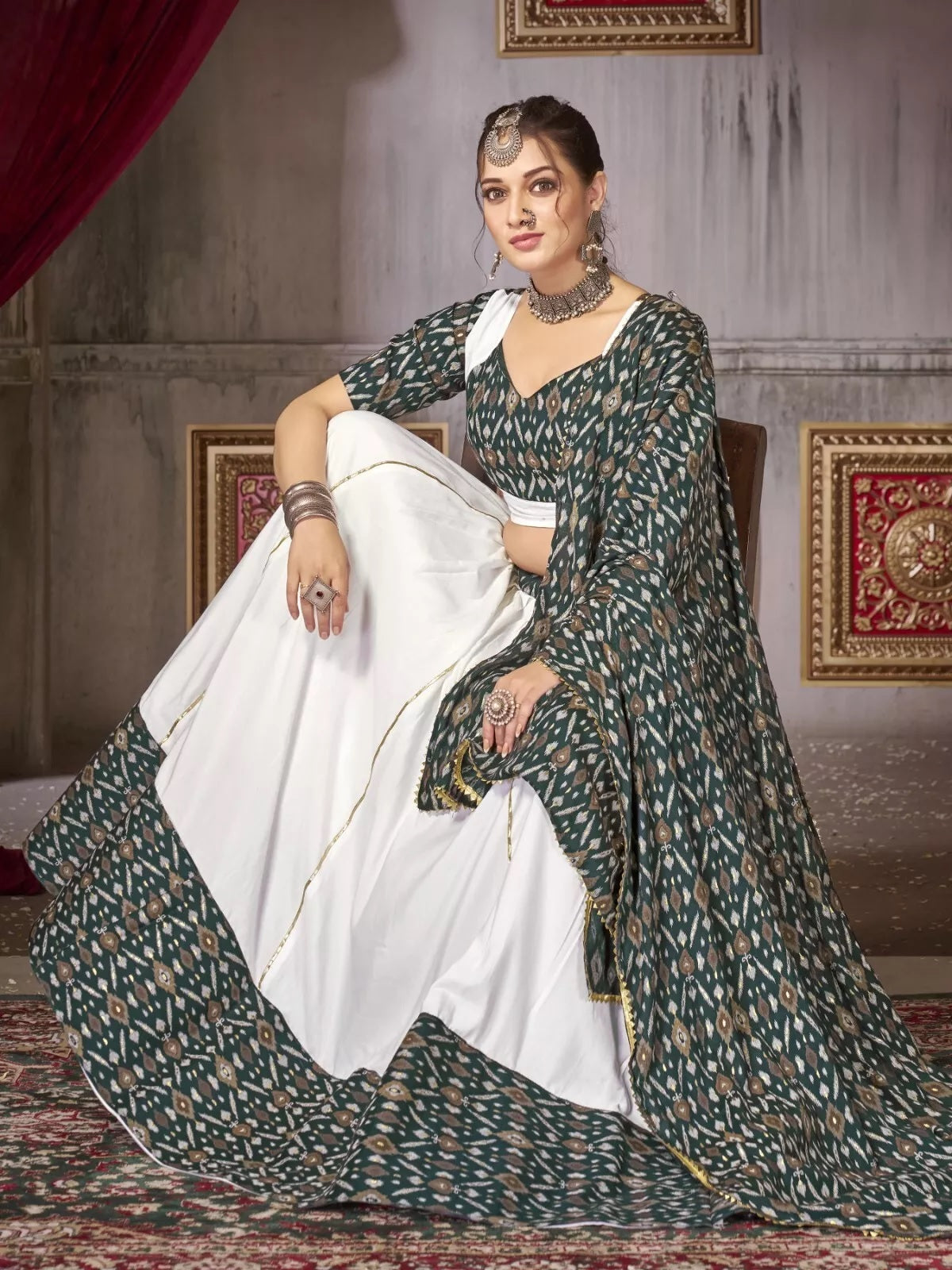 Traditional Cotton & Ikkat Print Lehenga Blouse Dupatta