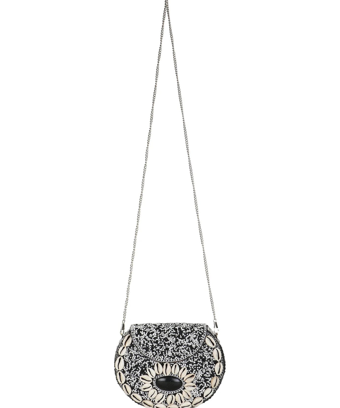 Mosaic Shell Embellished Metal Clutch