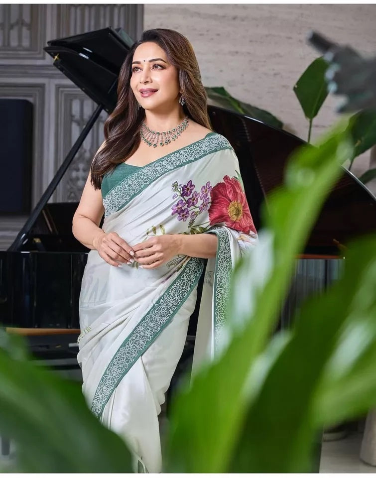 Women's Party Stylish Ultra Satin Silk Saree,Festival Wedding Sari Blouse