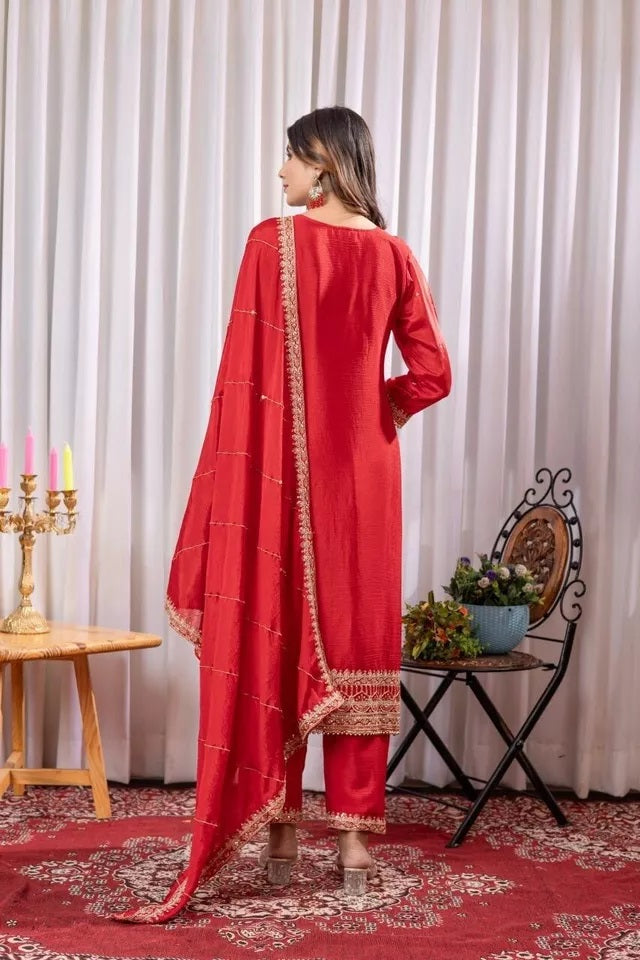 Heavy Pure Chinon Classic Stitched Kurti Bottom & Dupatta
