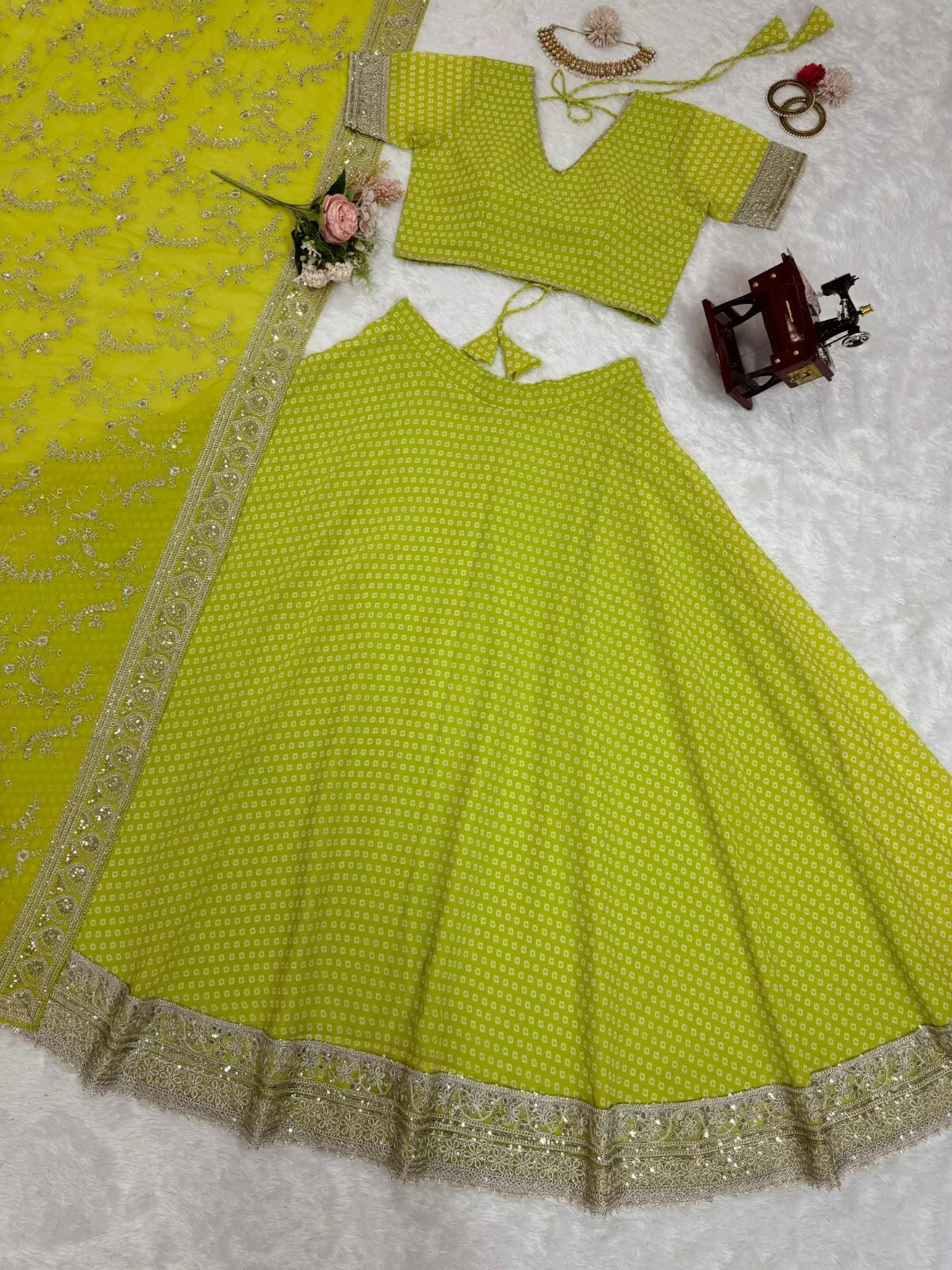 Georgette With Sequence & Digital Print Work Traditional Lehenga Blouse