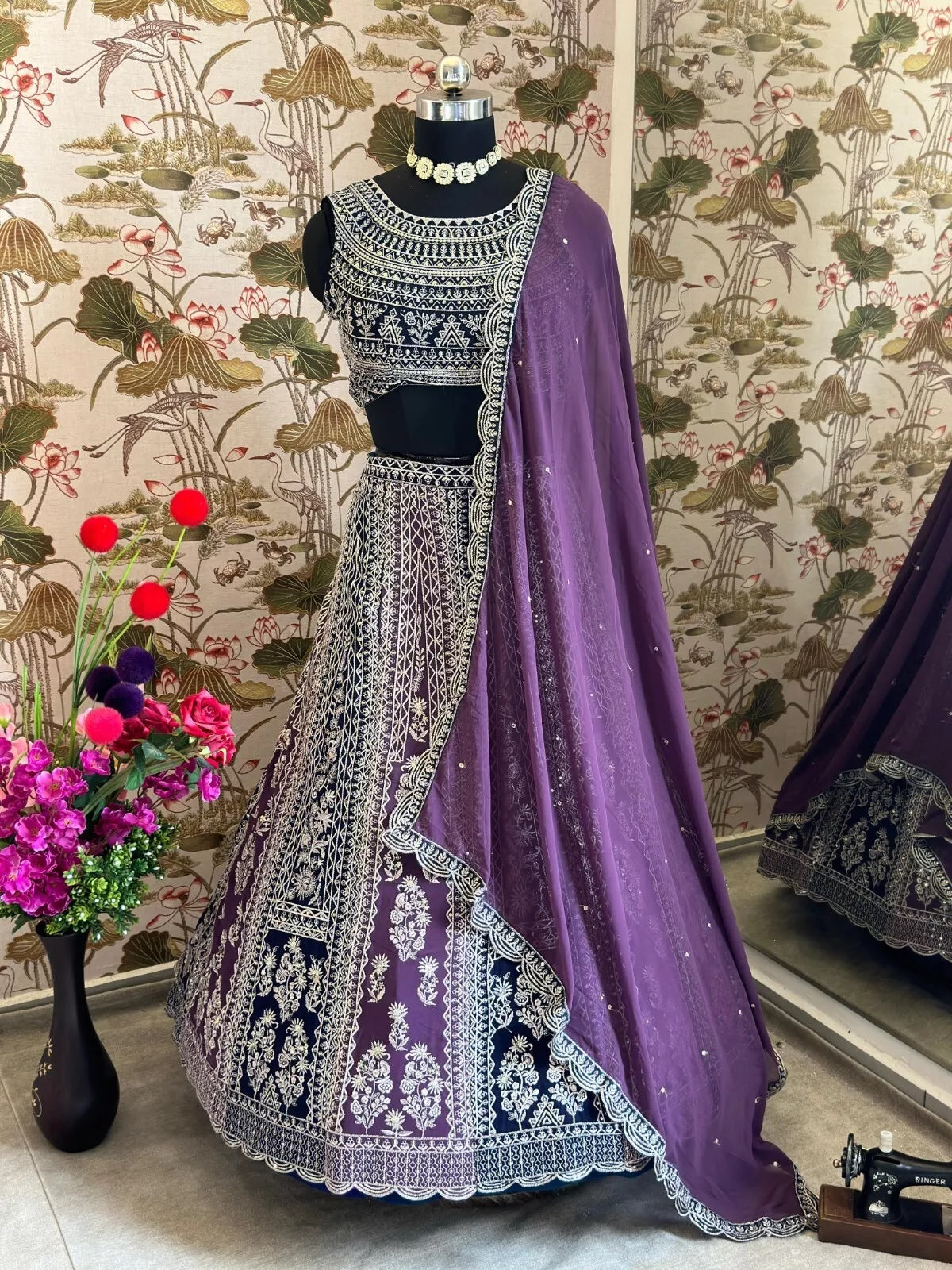 Georgette With Embroidery Sequence Design Work Lehenga Blouse & Dupatta