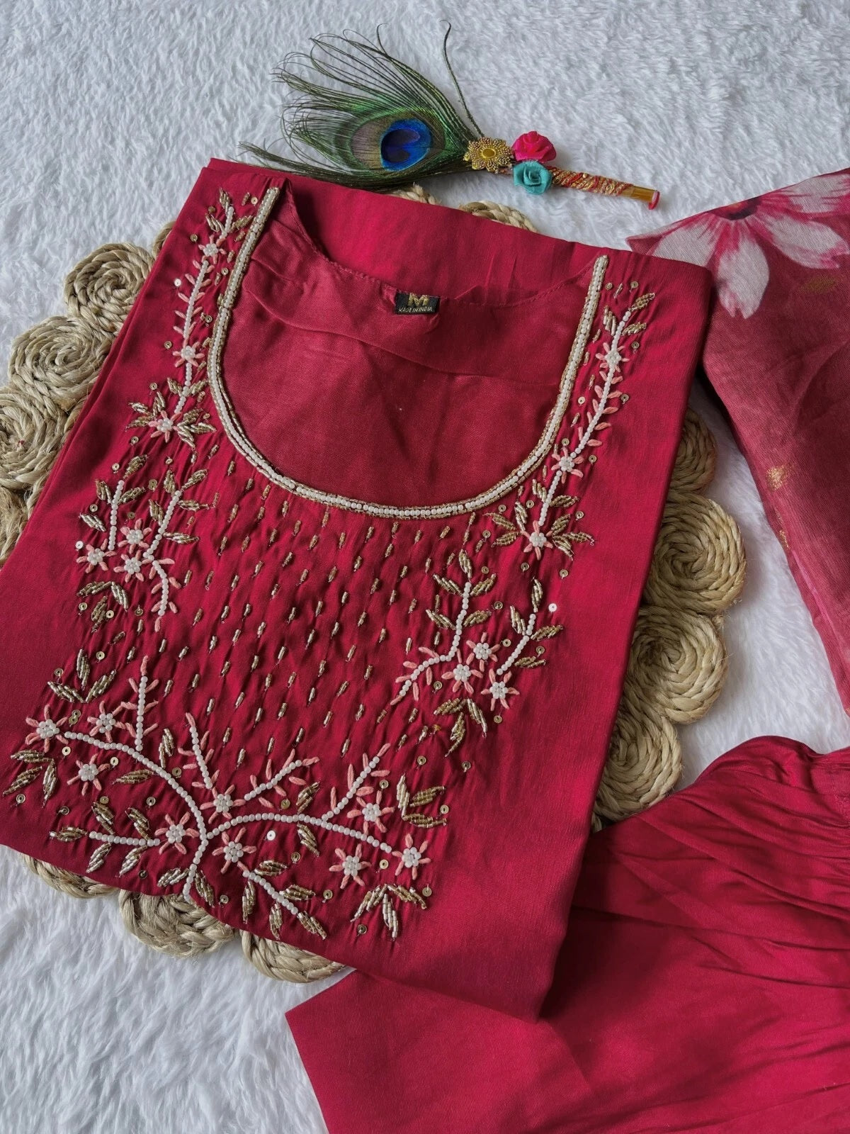 Premium Roman Silk Designers Kurti Pent Dupatta Set