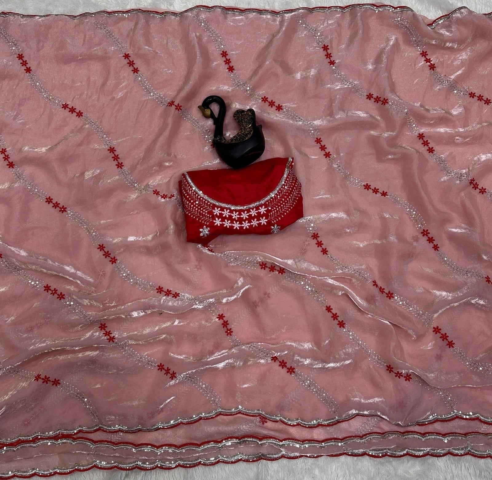 Soft Space Silk Beautiful Designer Light Color's Sari With Blouse