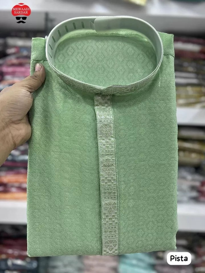 Heavy Jacquard Silk Beautiful Function Full Stitched Kurta Pajama For Men's