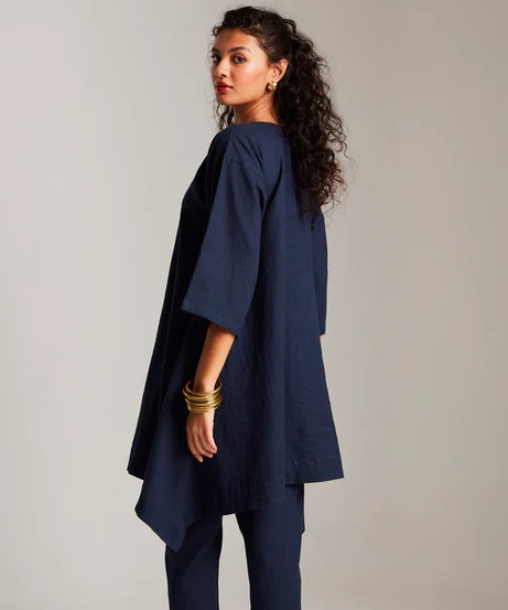 Navy Co-Linen High Low Kurta Set