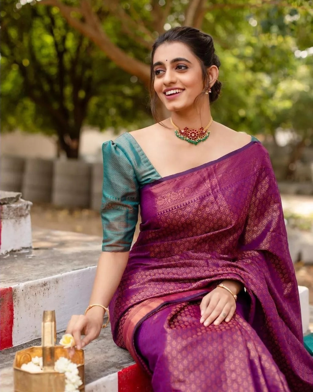 Soft Lichi Silk Saree With Blouse,Indian Party Wear Sari