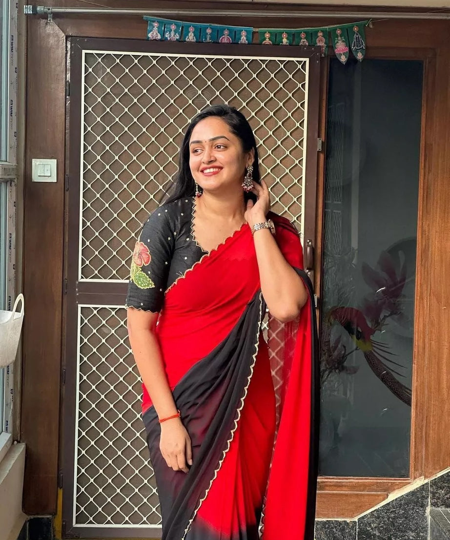 Latest Style Georgette Saree, Wedding Bollywood Sari & Blouse
