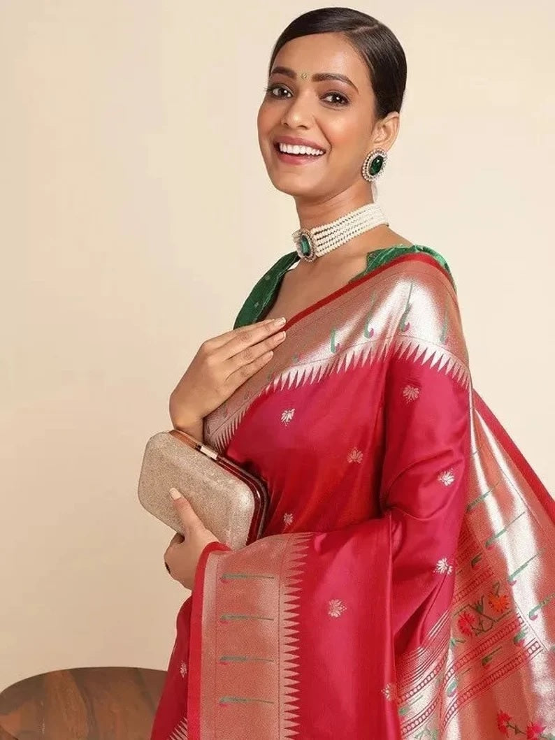 Pure Soft Kanchivaram Paithani Silk Saree With Blouse